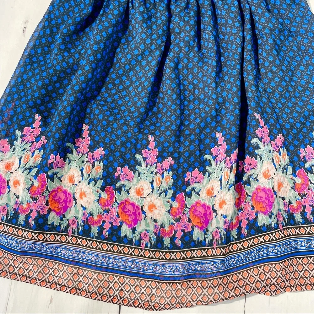 Mudd Long Sleeve Floral Blue and Black Dress. - Picture 8 of 12